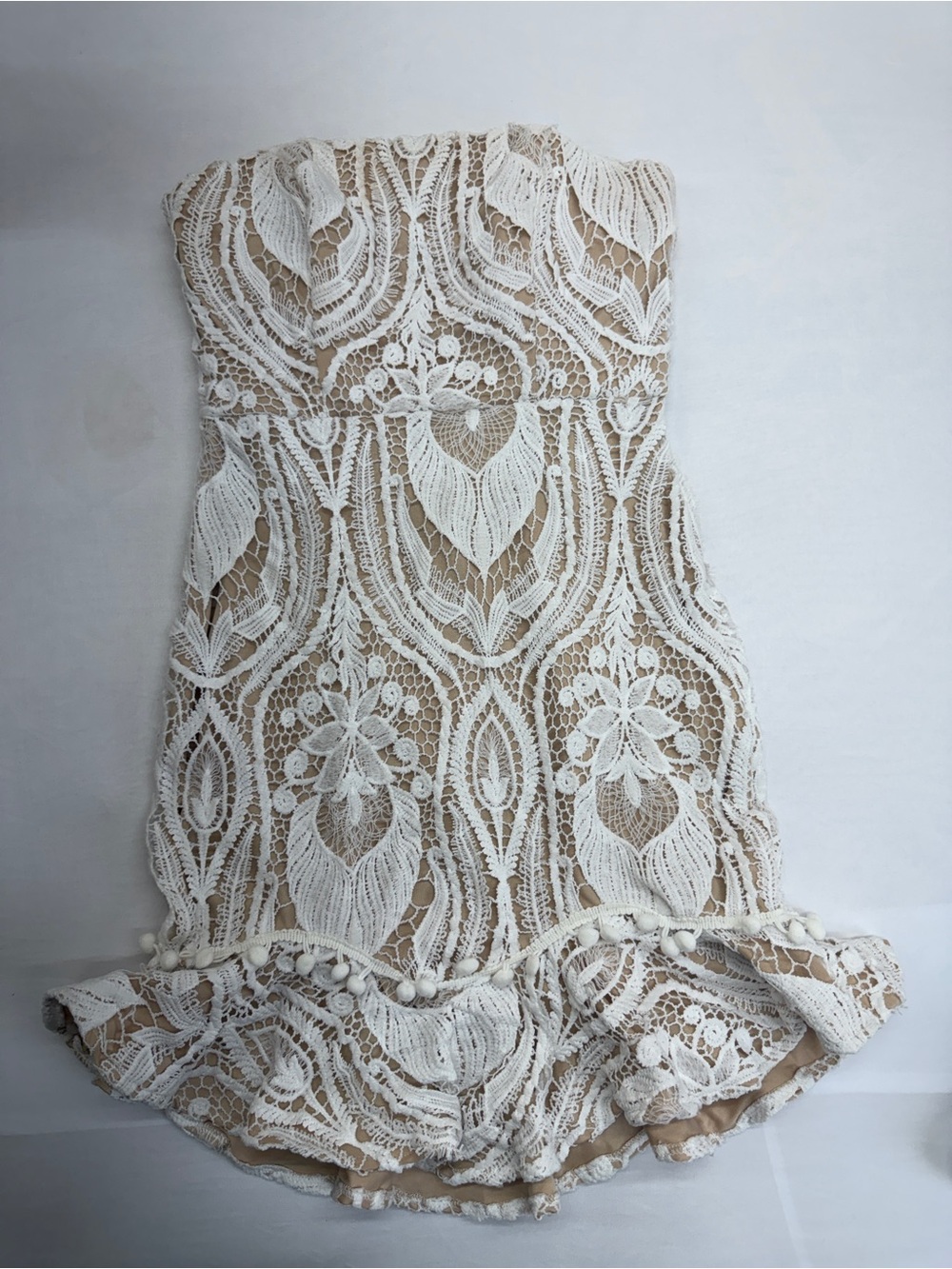 Strapless White Lace Dress with Nude Lining
